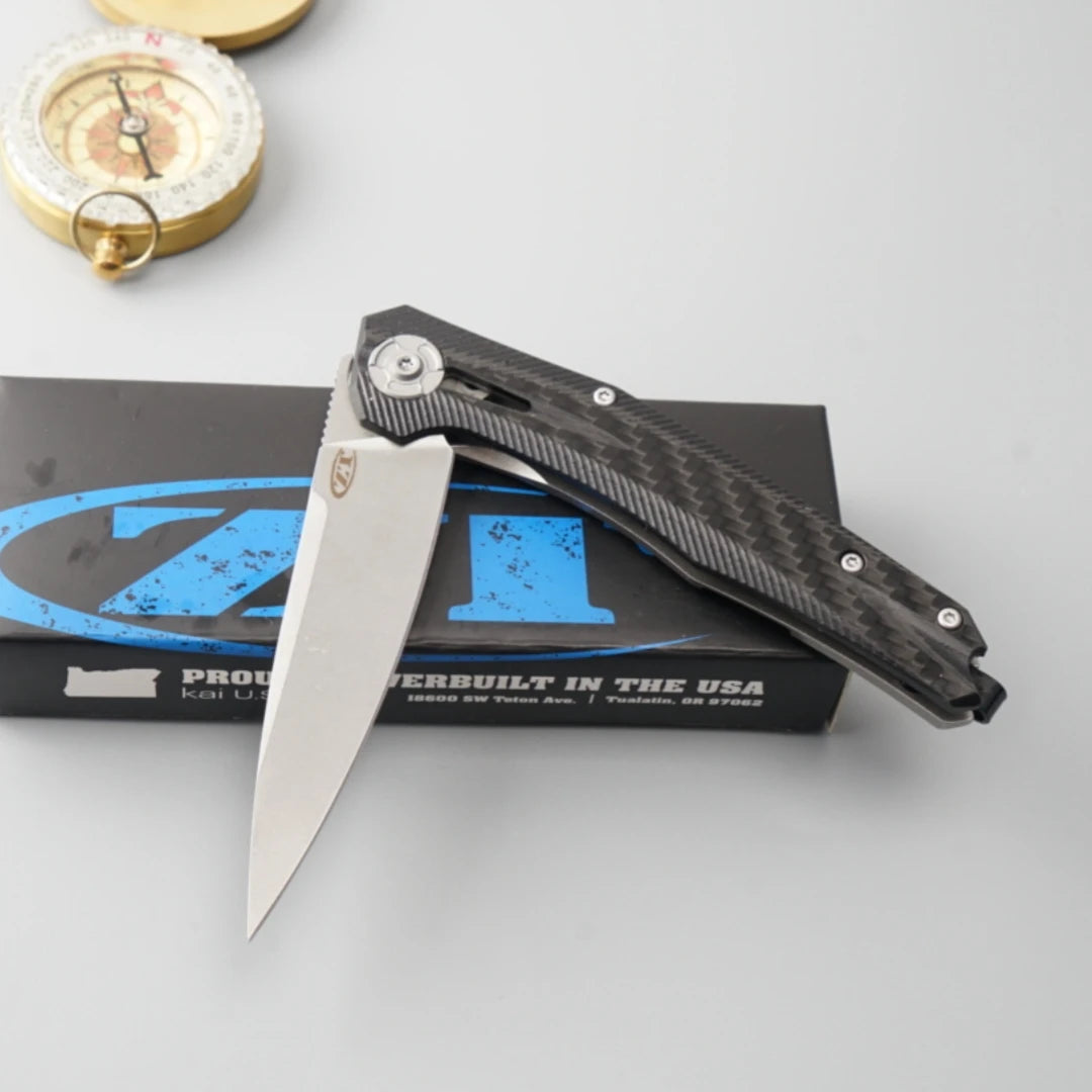 American hand tool survival folding knife, lightweight carbon fiber handle, camping, fishing, outdoor exploration, men's gift,