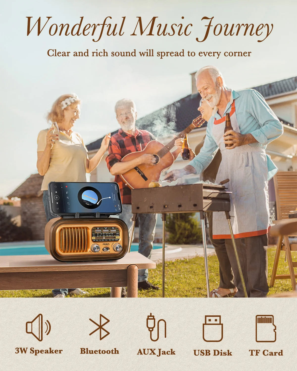 PRUNUS J-150 Retro Vintage Radio Bluetooth, Portable Radio AM FM Transistor Solar/Battery Operated Radio/Rechargeable Radio