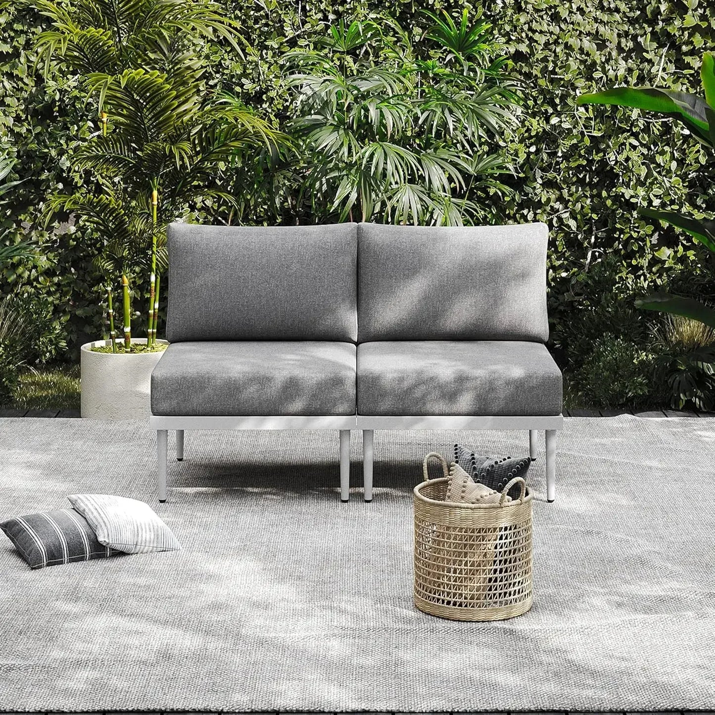 7 Pieces Metal Patio Furniture Set, Outdoor Sectional Sofa w/6 Inch Olefin Cushion, Modern Outdoor Conversation