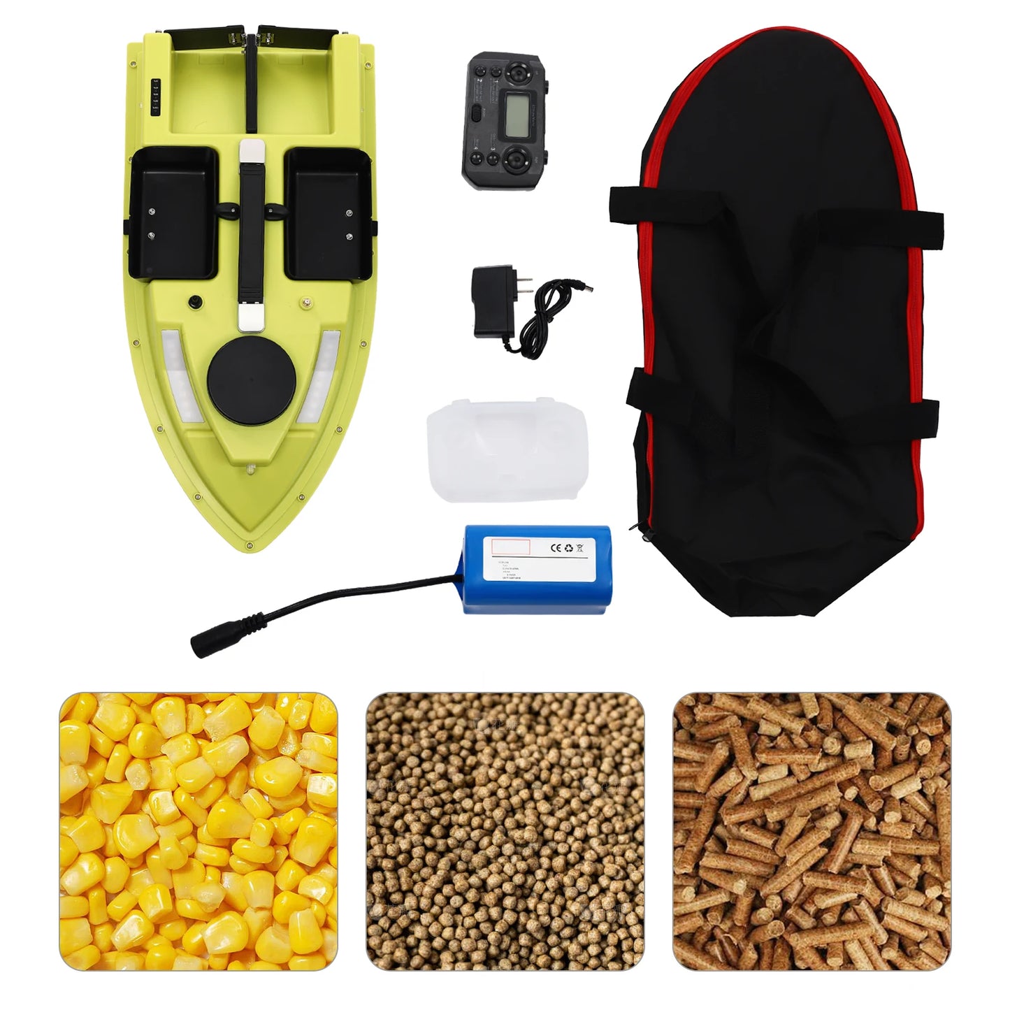 GPS RC Bait Boat for Fishing w/5200mAh Battery LED Screen Fishing Bait Boat 500M RC 40W 4 Bait Slot Fishing Bait Boat Set