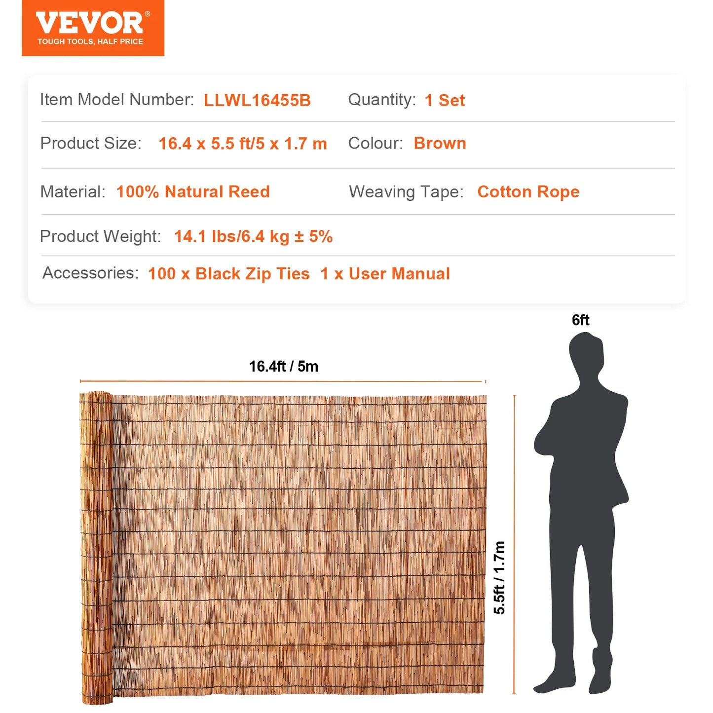 SucceBuy Natural Reed Fencing 3.3 ftx13.3ft Balcony Reed Fence Roll for Outdoor Backyard Patio Decorative Fence Fencing Divider
