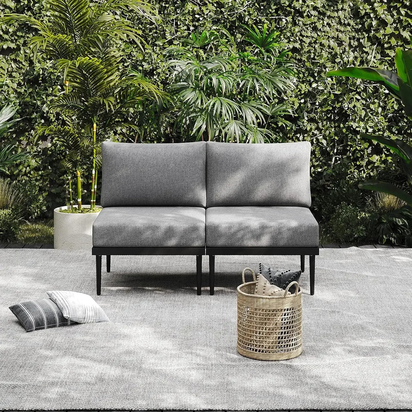 7 Pieces Metal Patio Furniture Set, Outdoor Sectional Sofa w/6 Inch Olefin Cushion, Modern Outdoor Conversation