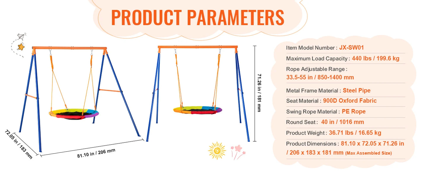 SucceBuy Swing Sets for Backyard 600lbs Capacity Swing Set with 1 Saucer Swing Seat 2 Belt Swing Seats Swingset Outdoor for Kids