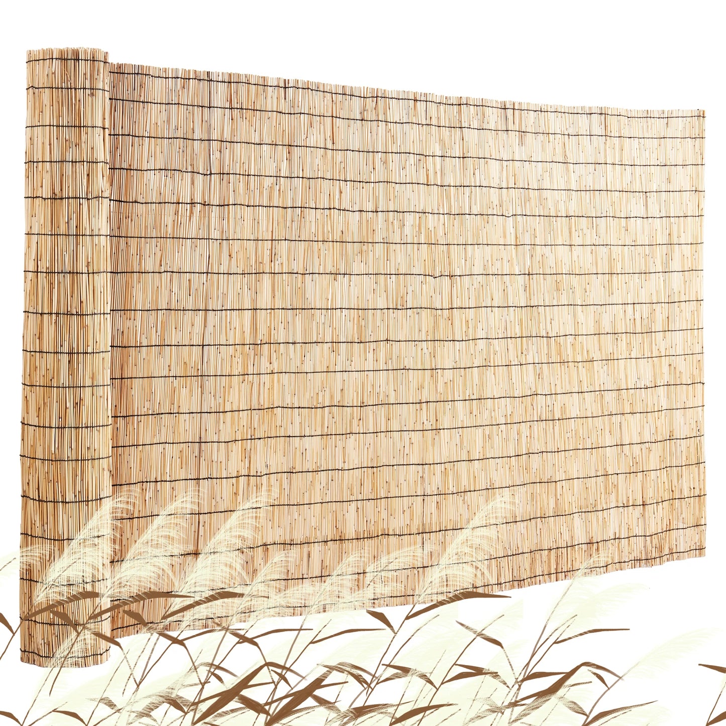 SucceBuy Natural Reed Fencing 3.3 ftx13.3ft Balcony Reed Fence Roll for Outdoor Backyard Patio Decorative Fence Fencing Divider