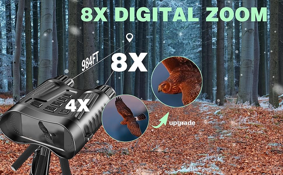 Night Vision Binoculars Goggles 8X Digital Zoom 1000ft HD 1080P with IR Illuminator & Video Recording 4K for Hunting/Camping
