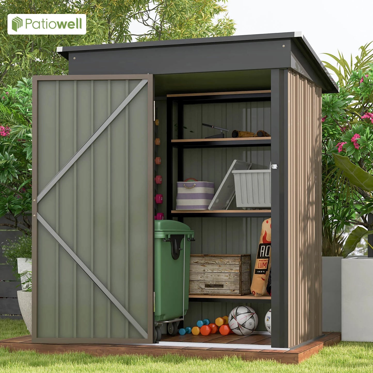 Victone 5x3 FT Outdoor Storage Shed, Tool Shed with Sloping Roof and Lockable Door, Metal Shed for Backyard Garden Patio Lawn