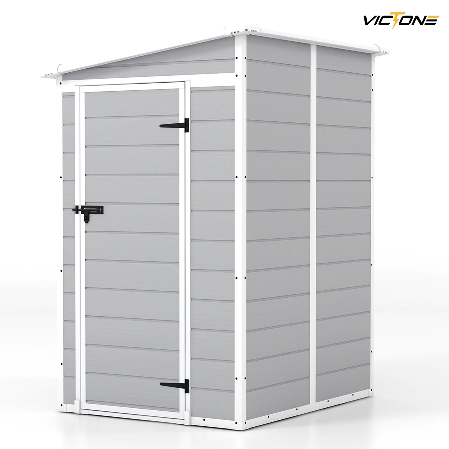 Victone 5x4 FT Plastic Outdoor Storage hed With Floor, Resin Storage shed &Lockable & Window Door For Patio Furniture