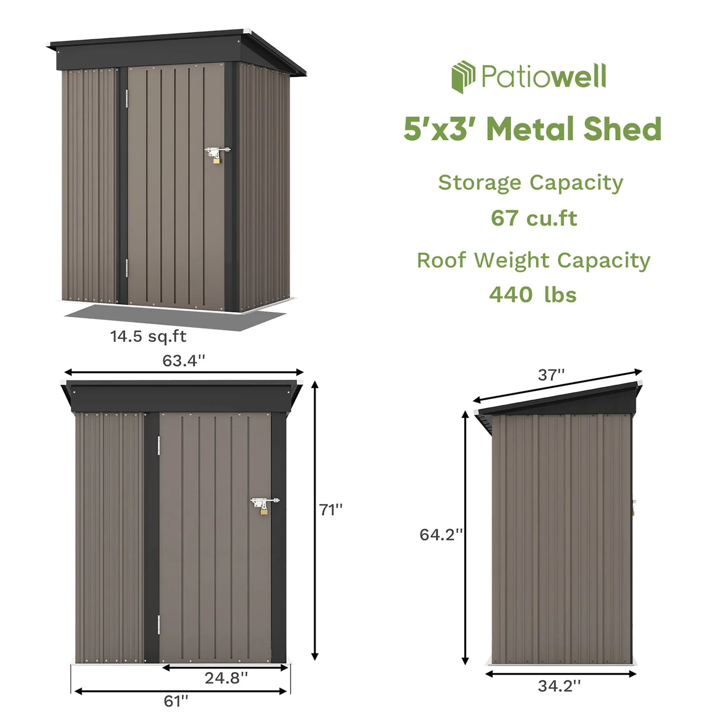 Victone 5x3 FT Outdoor Storage Shed, Tool Shed with Sloping Roof and Lockable Door, Metal Shed for Backyard Garden Patio Lawn