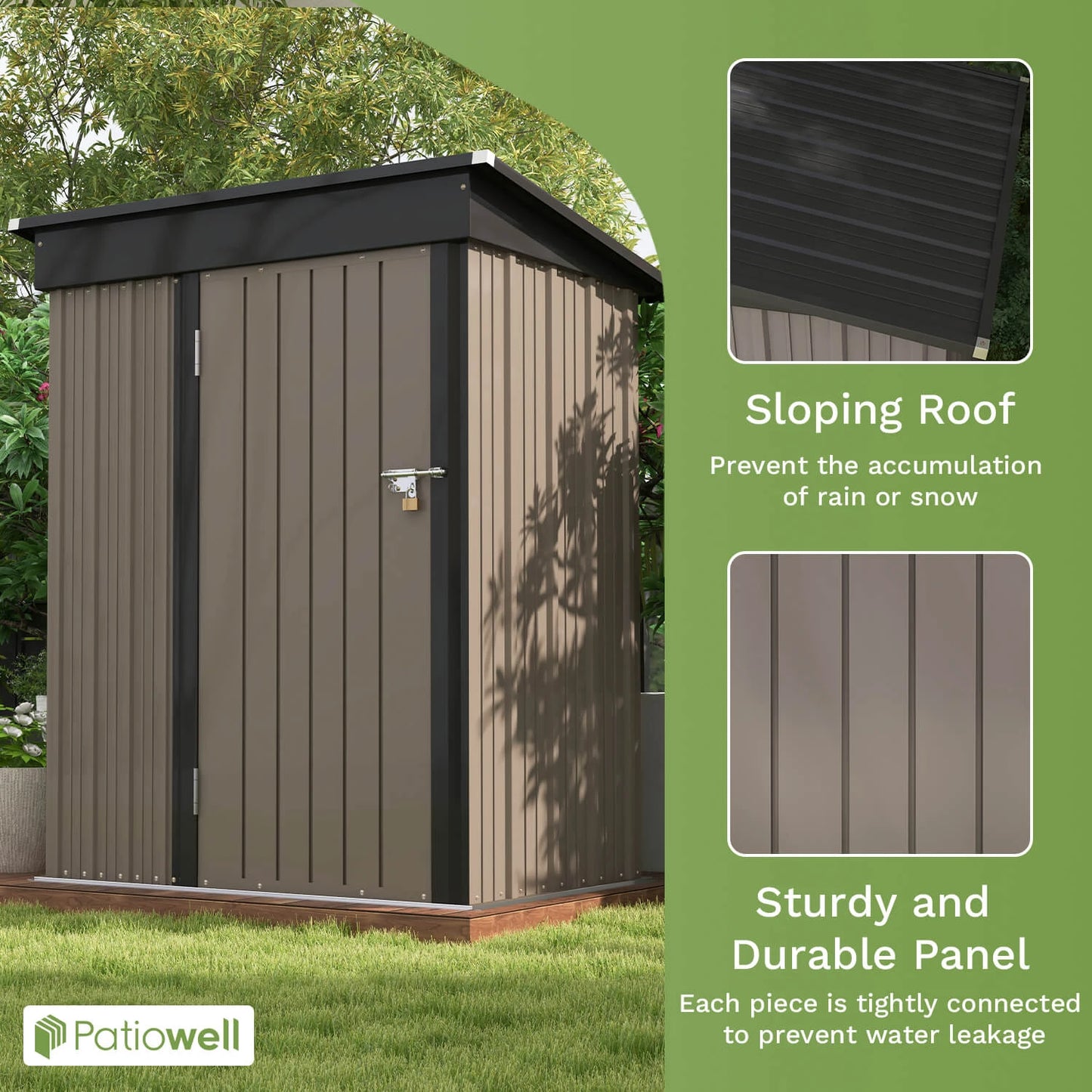 Victone 5x3 FT Outdoor Storage Shed, Tool Shed with Sloping Roof and Lockable Door, Metal Shed for Backyard Garden Patio Lawn