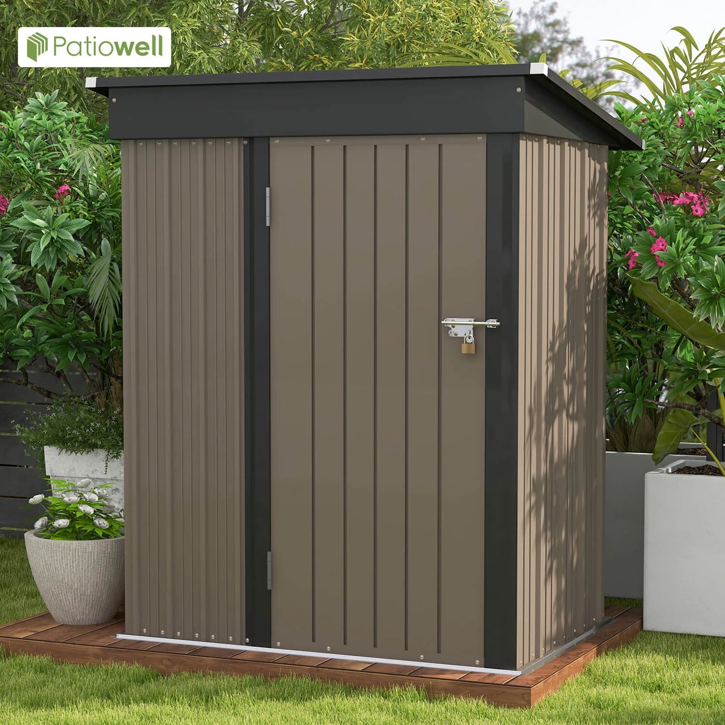 Victone 5x3 FT Outdoor Storage Shed, Tool Shed with Sloping Roof and Lockable Door, Metal Shed for Backyard Garden Patio Lawn