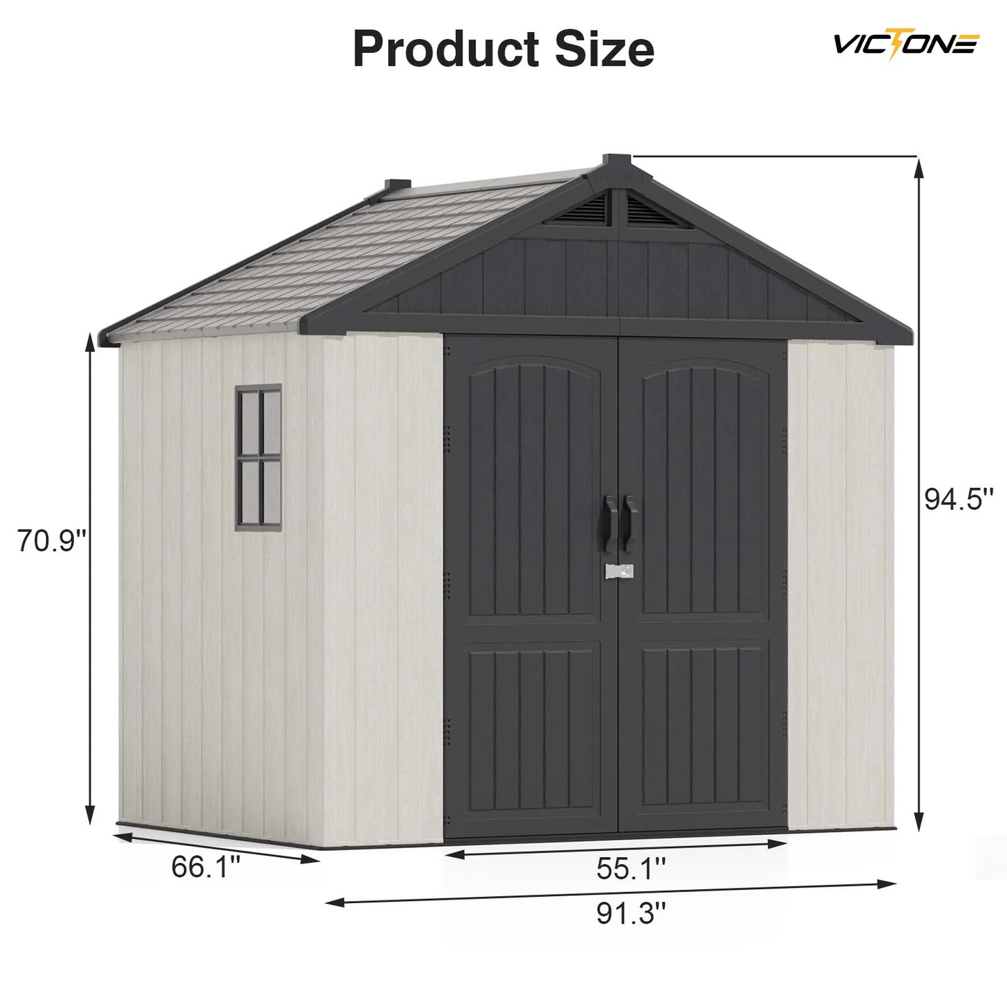 Victone 8' x 6' Plastic Outdoor Storage Shed with Floor, Resin Shed with Window and Lockable Door for your Garden, Off White
