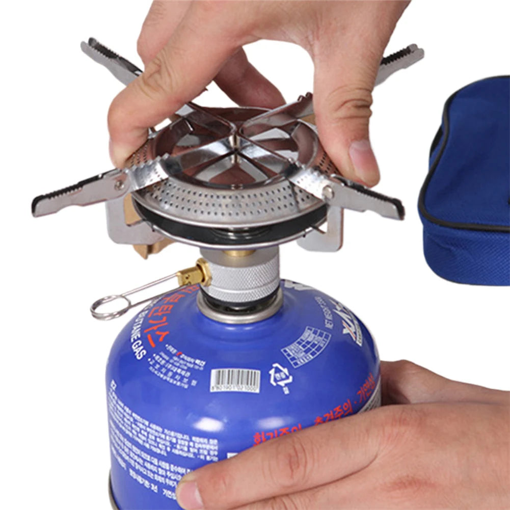 Portable Outdoor Camping Gas Stove with Adjustable Flame Small Lightweight Stove with Storage Bag for Hiking and Climbing