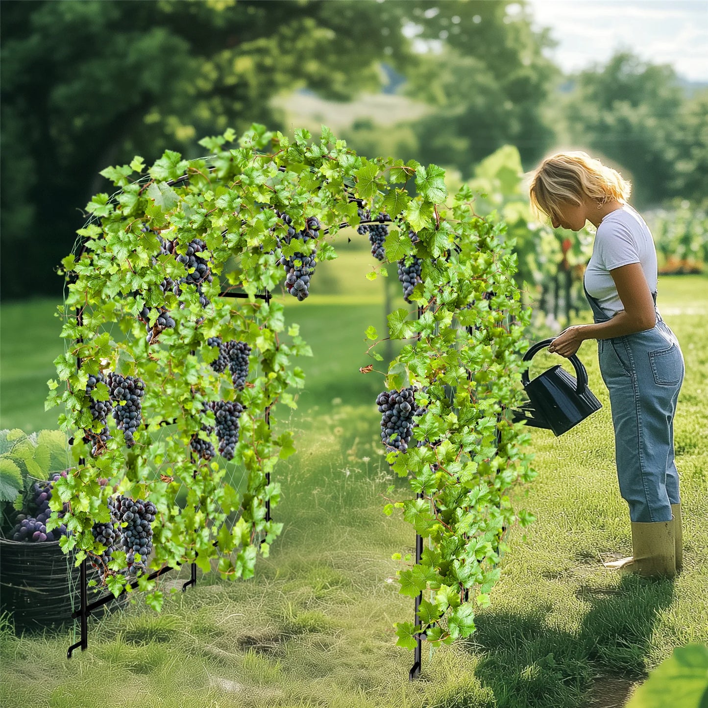 Garden Arch Trellis for Climbing Plants Outdoor, Tall Walkway Metal Archway Arbor Tunnel Large for Vegetables Plant Cucumber