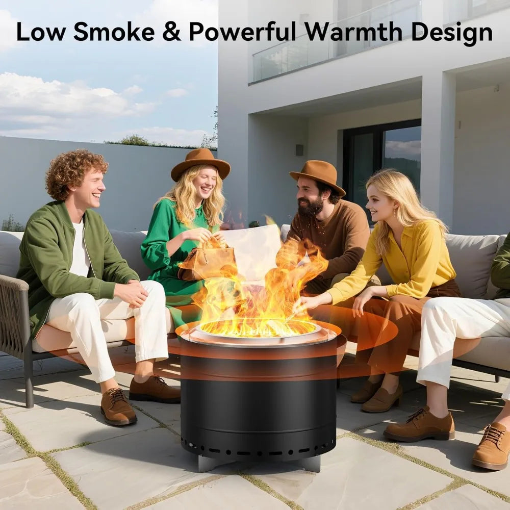 19.5 inch Smokeless Fire Pit with Carry Bag, Stainless Steel Outdoor Smokeless Firepit, Wood Burning Fire Pits for Camping, Bonf