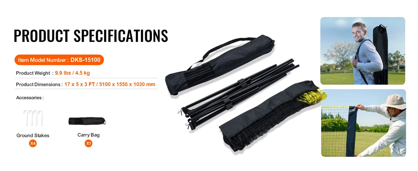 SucceBuy 10-17FT Badminton Net Height Adjustable Volleyball Net Wide Foldable Pickleball Net Portable Easy Setup Tennis Net Set