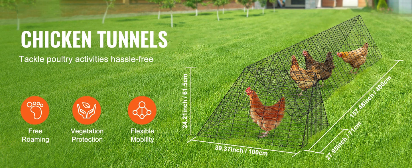 SucceBuy Chicken Tunnels 157.5 x 39.4 x 24.2 in Chicken Tunnels for Yard Portable Chicken Tunnels for Outside Corner Frames