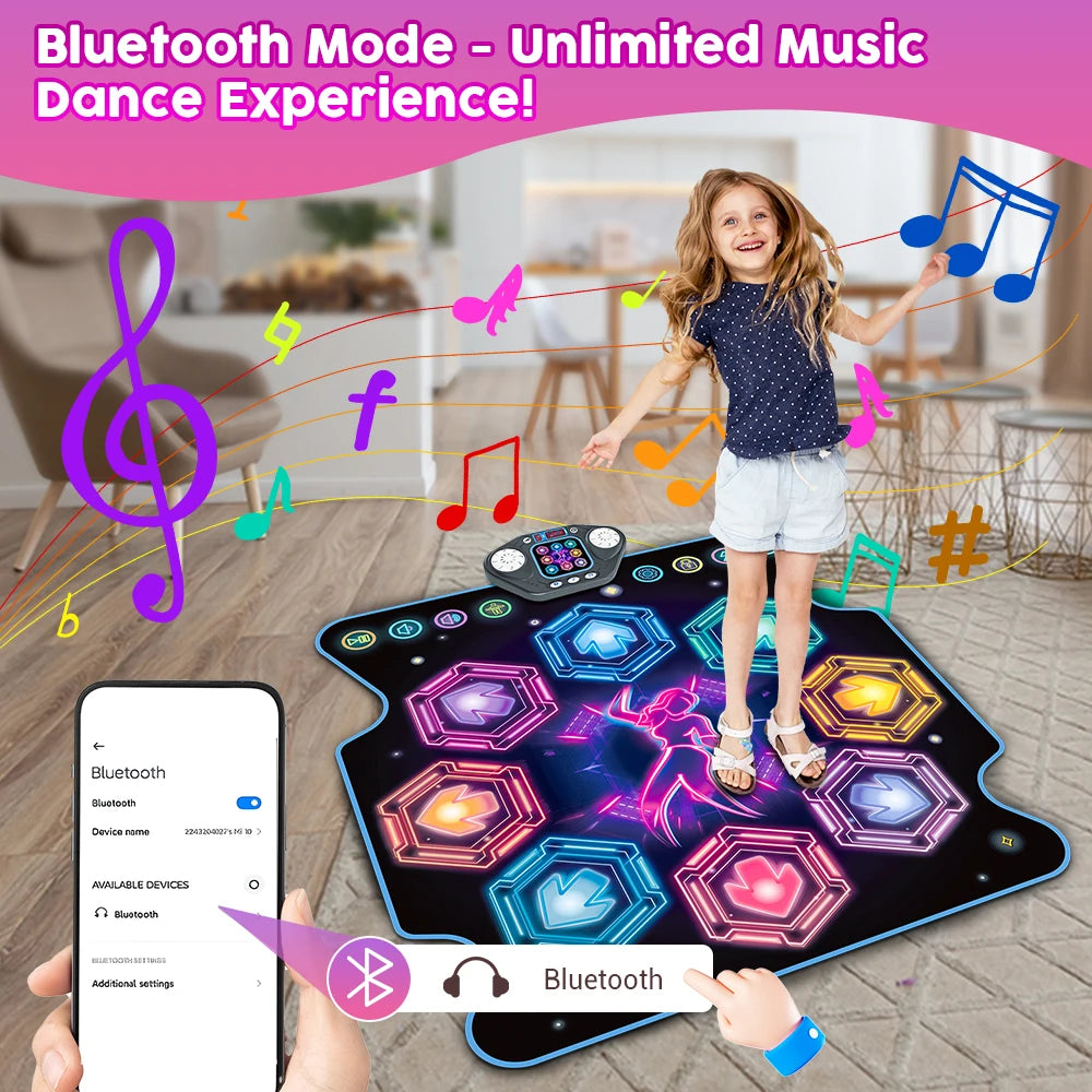 VATOS Dance Mat for Kids 27 Levels 8 LED Keys Bluetooth 5 Game Modes Built-in Music Ages 3+ Years Outdoor Fun Party Toys