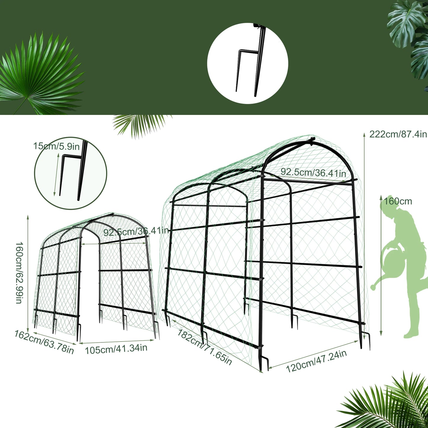 Garden Arch Trellis for Climbing Plants Outdoor, Tall Walkway Metal Archway Arbor Tunnel Large for Vegetables Plant Cucumber