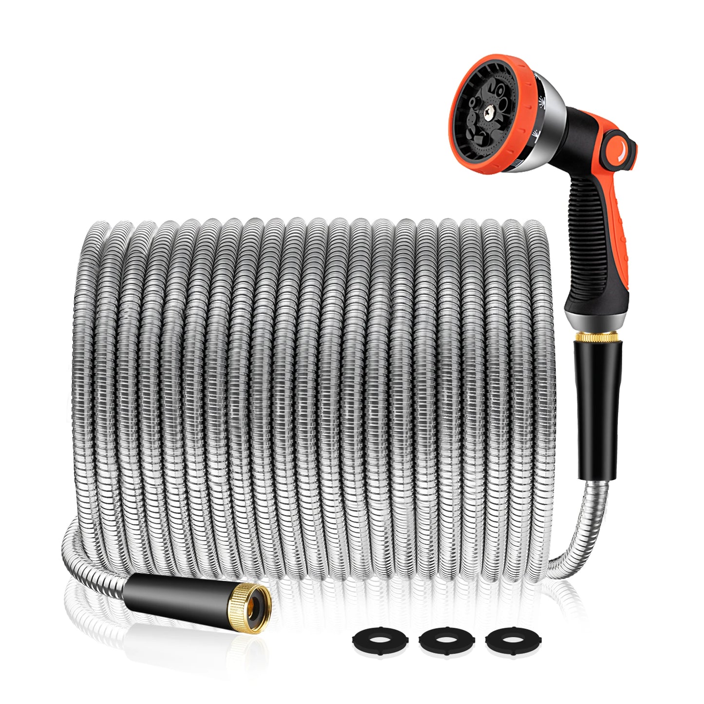 100FT 50FT Stainless Steel Garden Hose Kink-Free & No-Leak Flexible Outdoor Water Pipe with 10 Functions Adjustable Spray Nozzle