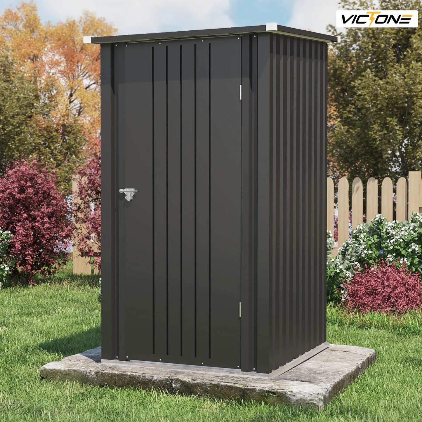 Victone 3' x 3' Compact Outdoor Storage Shed - Durable Small Garden Tool Storage with Sloping Roof, Single Lockable Door, Black