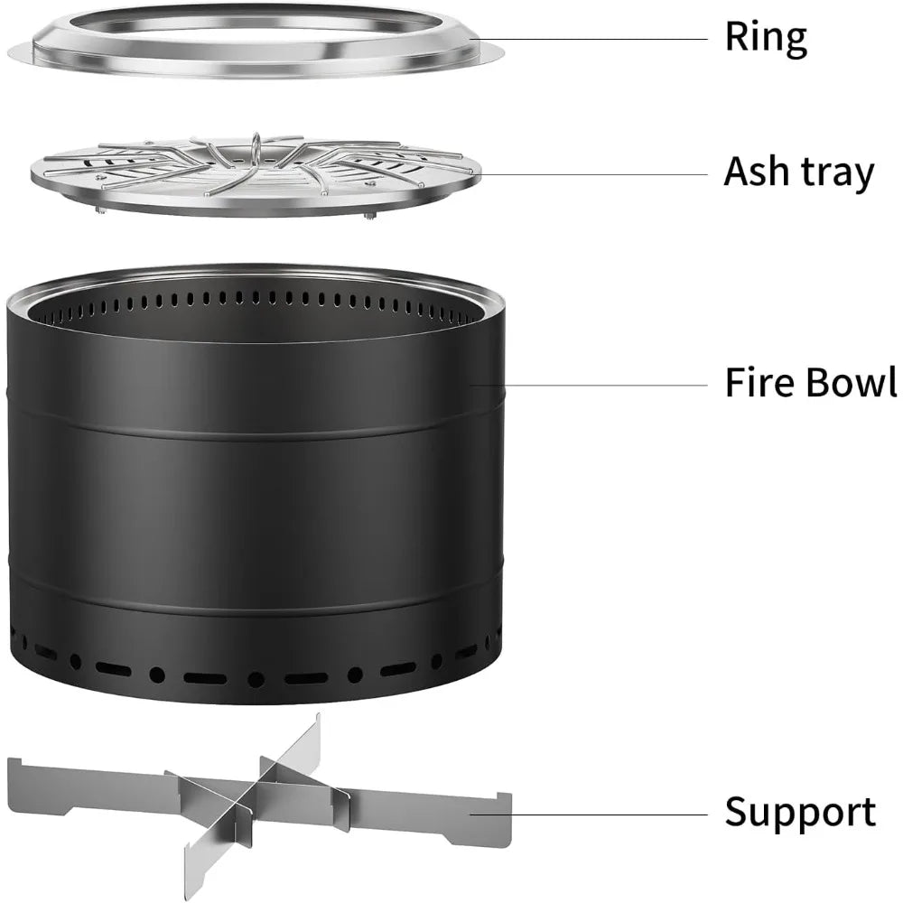 19.5 inch Smokeless Fire Pit with Carry Bag, Stainless Steel Outdoor Smokeless Firepit, Wood Burning Fire Pits for Camping, Bonf