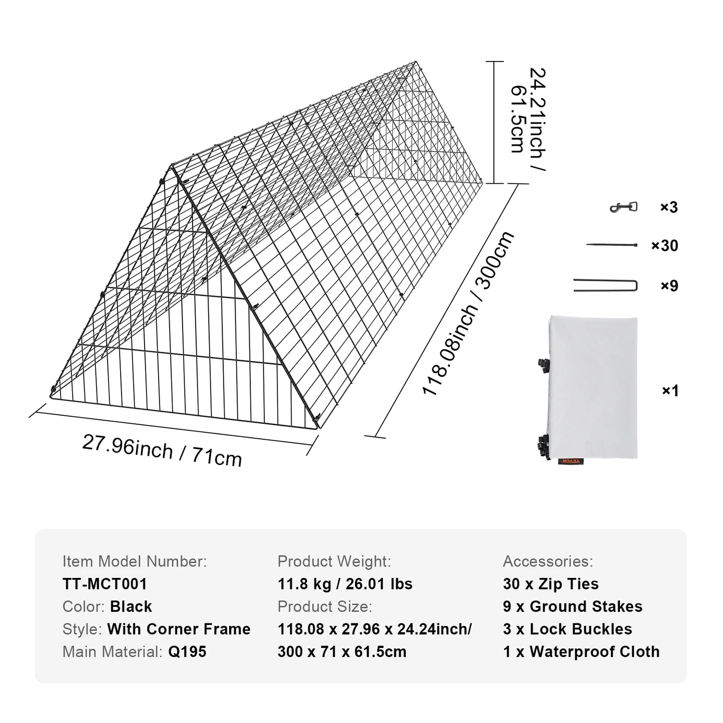 SucceBuy Chicken Tunnels 157.5 x 39.4 x 24.2 in Chicken Tunnels for Yard Portable Chicken Tunnels for Outside Corner Frames
