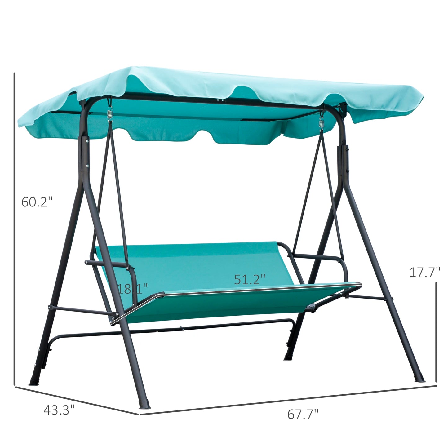 Porch Swing Hammock Bench Chair, Steel 3-Seat W/ Adjustable Canopy, Blue