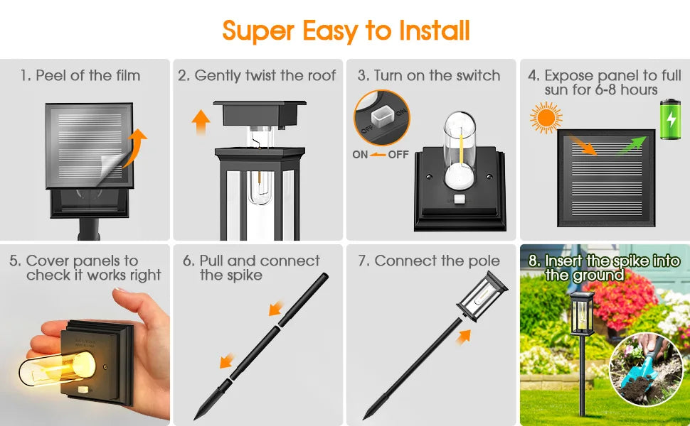 2/6/12 Pack [Upgraded] Solar Lights, 2700K Warm White, Super Bright 12Hrs, for Yard/Garden Walkway