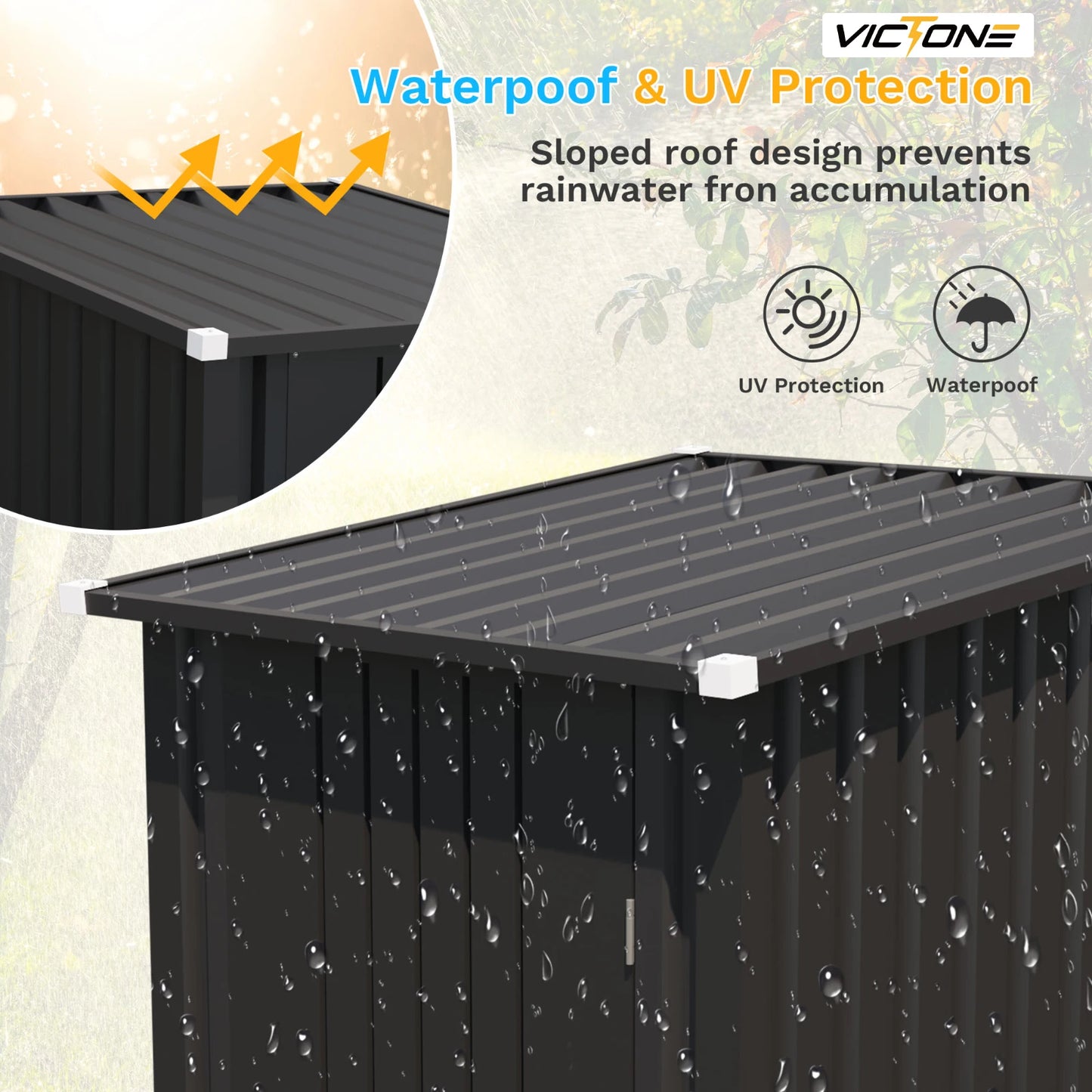 Victone 3' x 3' Compact Outdoor Storage Shed - Durable Small Garden Tool Storage with Sloping Roof, Single Lockable Door, Black