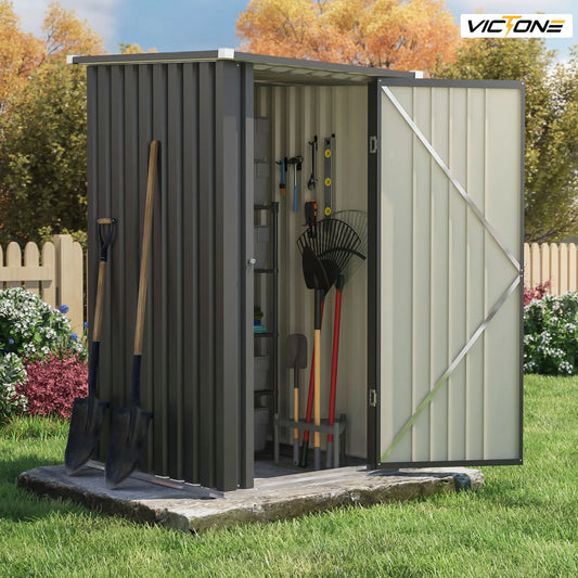 Victone 3' x 3' Compact Outdoor Storage Shed - Durable Small Garden Tool Storage with Sloping Roof, Single Lockable Door, Black