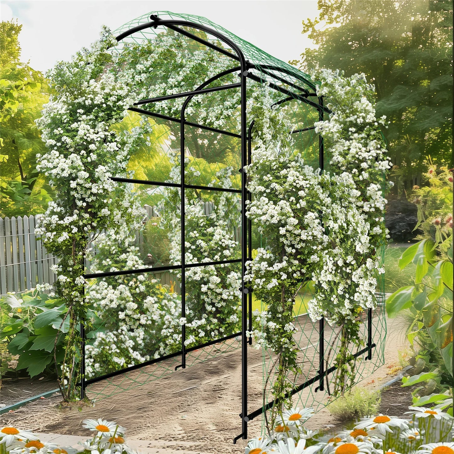 Garden Arch Trellis for Climbing Plants Outdoor, Tall Walkway Metal Archway Arbor Tunnel Large for Vegetables Plant Cucumber