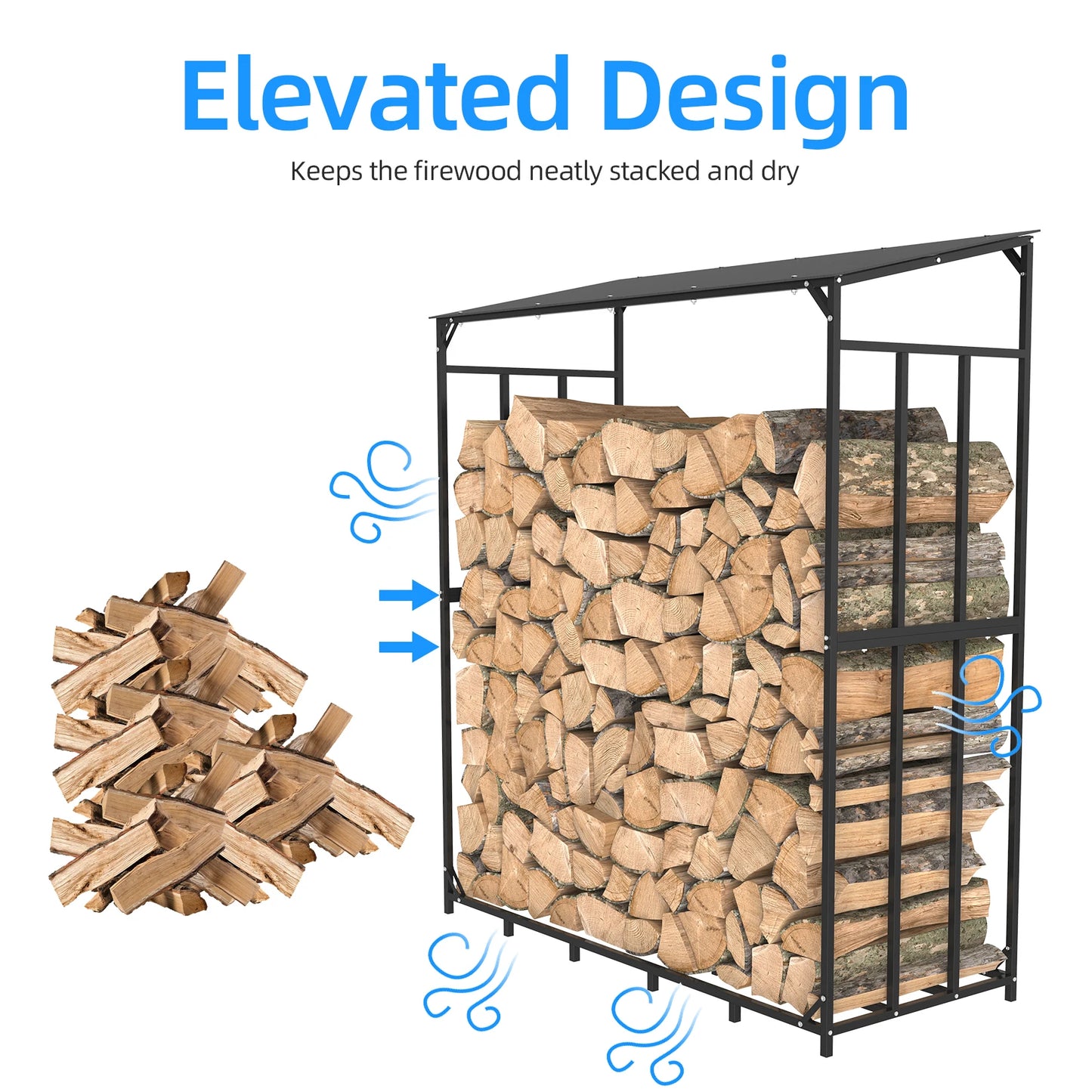 Heavy Duty Outdoor Firewood Storage Log Rack Metal Firewood Stand with Top Cover