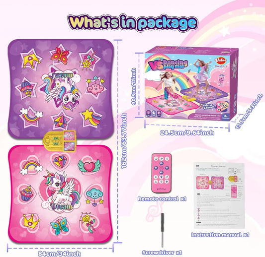 VATOS Unicorn Dance Mat x2 Toys for Girls 9-Level Dancing Game Indoor Outdoor Music Play Mat Birthday Gifts for Kids Ages 3+