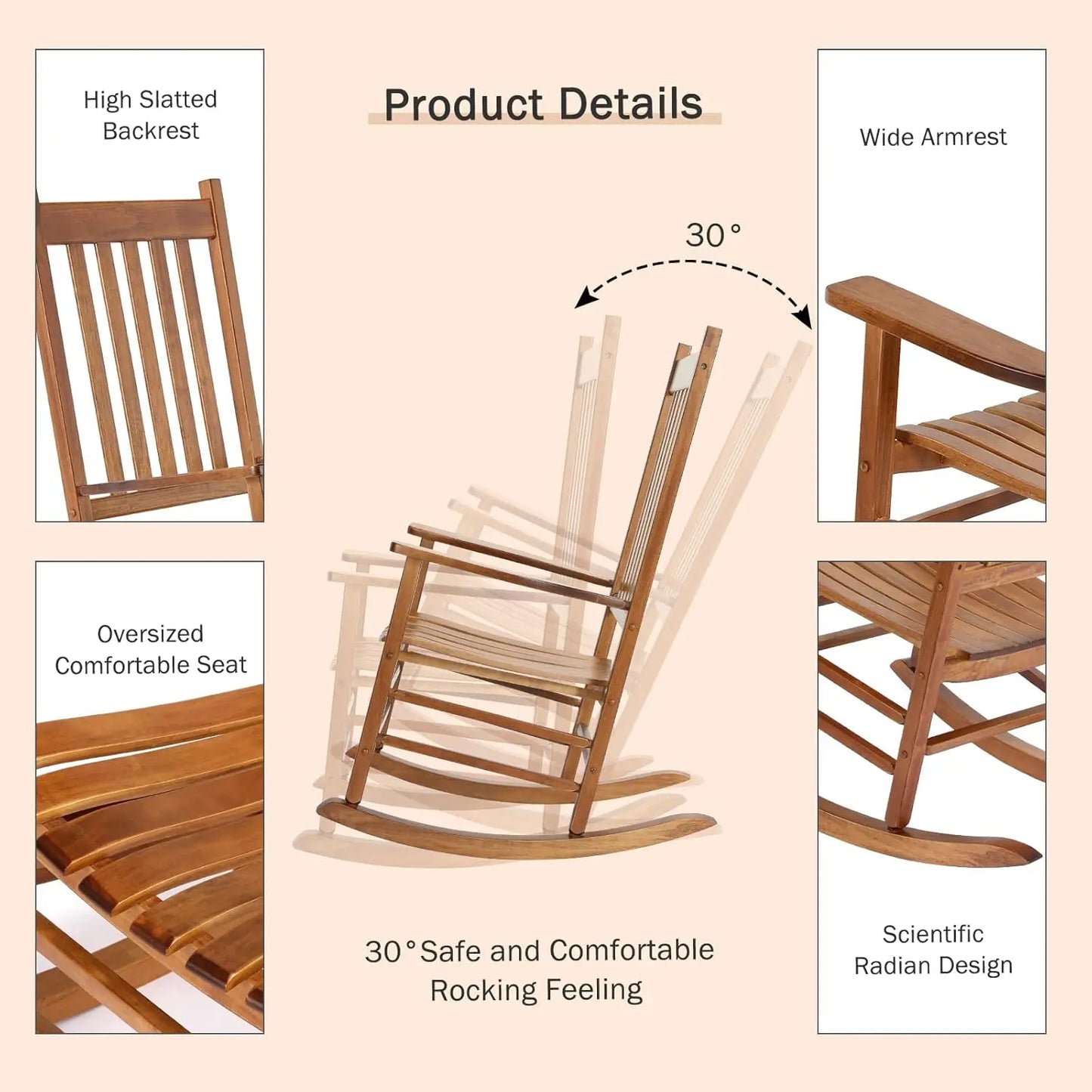 Homfa Wooden Rocking Chair Large Porch Rocker Furniture for Bedroom Living Room,Garden Chairs,Balcony Chairs Patio Adults