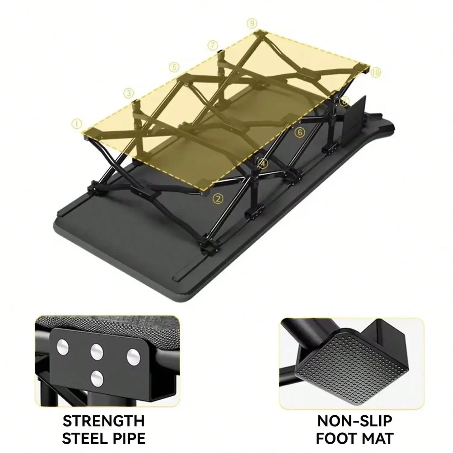 Premium Portable Thick Pad Sleeping Camping Cot Folding Heavy Duty Adult Travel Cot with Side Pockets, Perfect for Hiking