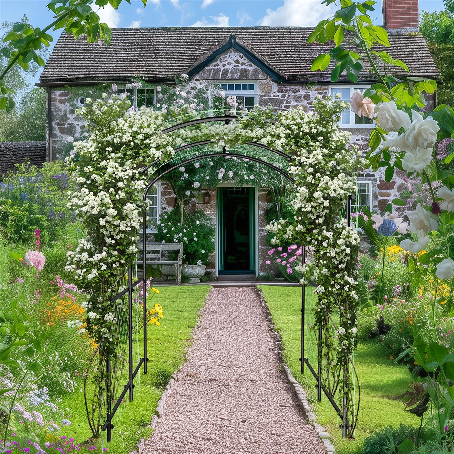 Garden Arch Trellis for Climbing Plants Outdoor, Tall Walkway Metal Archway Arbor Tunnel Large for Vegetables Plant Cucumber
