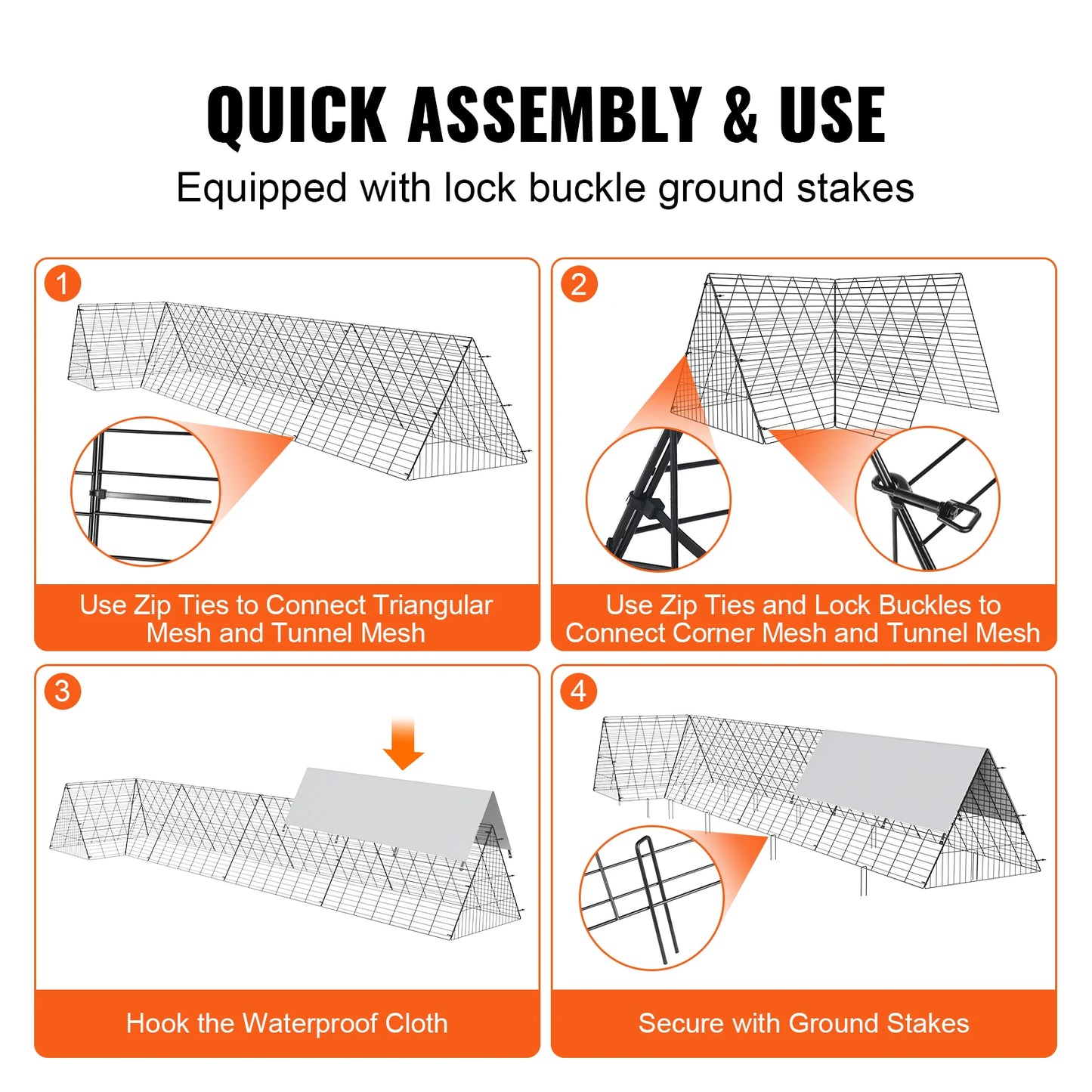 SucceBuy Chicken Tunnels 157.5 x 39.4 x 24.2 in Chicken Tunnels for Yard Portable Chicken Tunnels for Outside Corner Frames