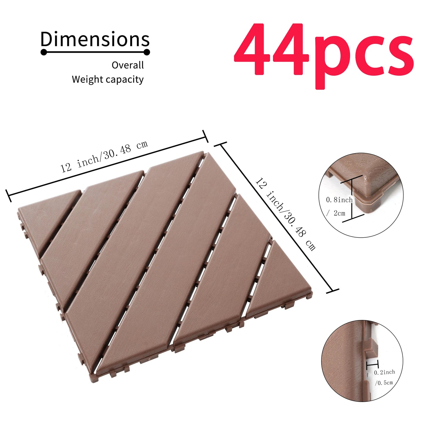 27 Pack Wood grain Interlocking Patio Deck Tiles- 12x12 Inch, Easy Install for Poolside, Balcony, Backyard-Durable Polypropylene