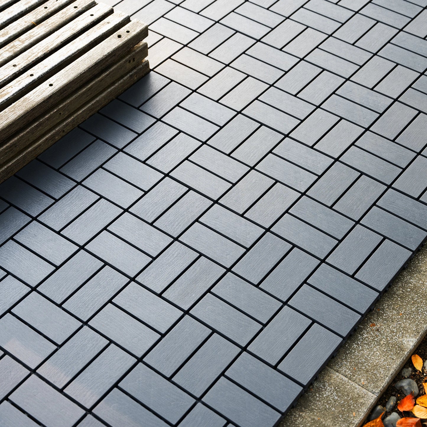 44 Pack Interlocking Patio Deck Tiles-12x12 Inch, Easy Install for Poolside, Balcony, Backyard - Durable Polypropyl