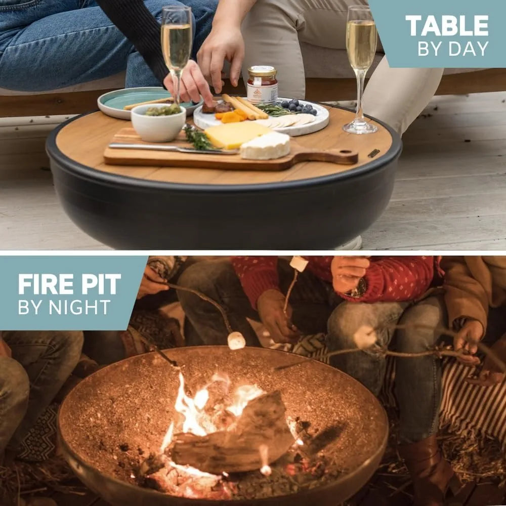 Iron Fire Pit Table with Lid, Wood Burning Firepits for Outside Patios