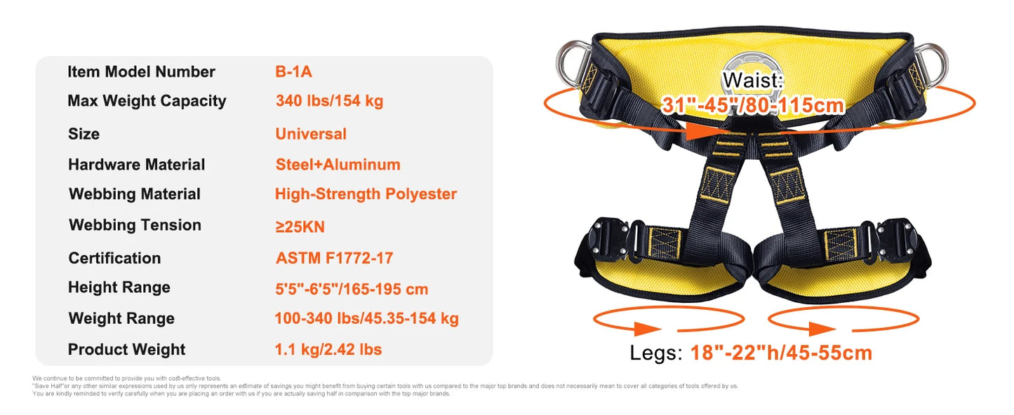 SucceBuy Half Body Safety Harness Tree Climbing Harness Half Protection Harness 340 lbs for Fire Rescuing Caving Rock Climbing