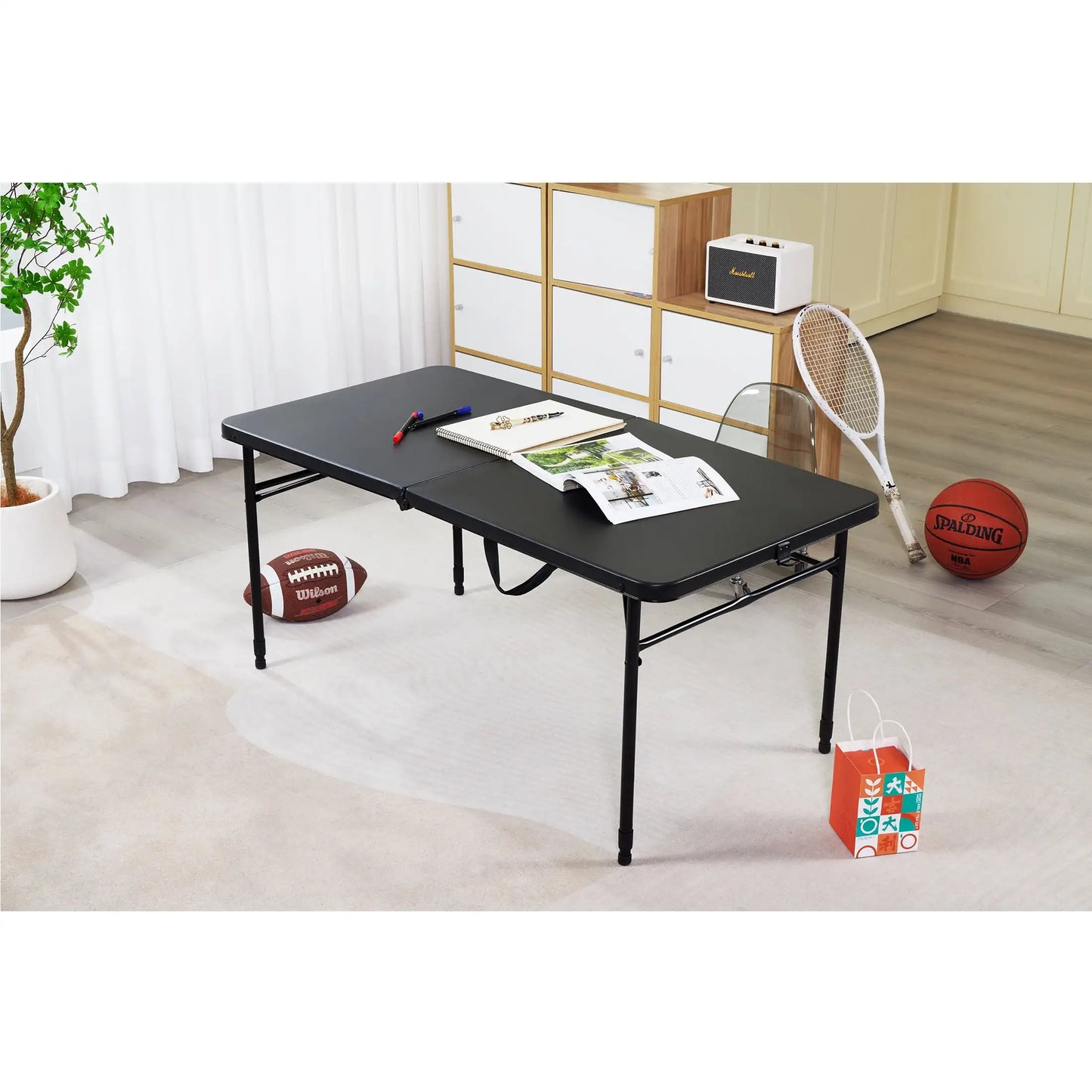 4-Foot Foldable Adjustable Table for Serving Table, Craft Supply Table, Outdoor Dining Table