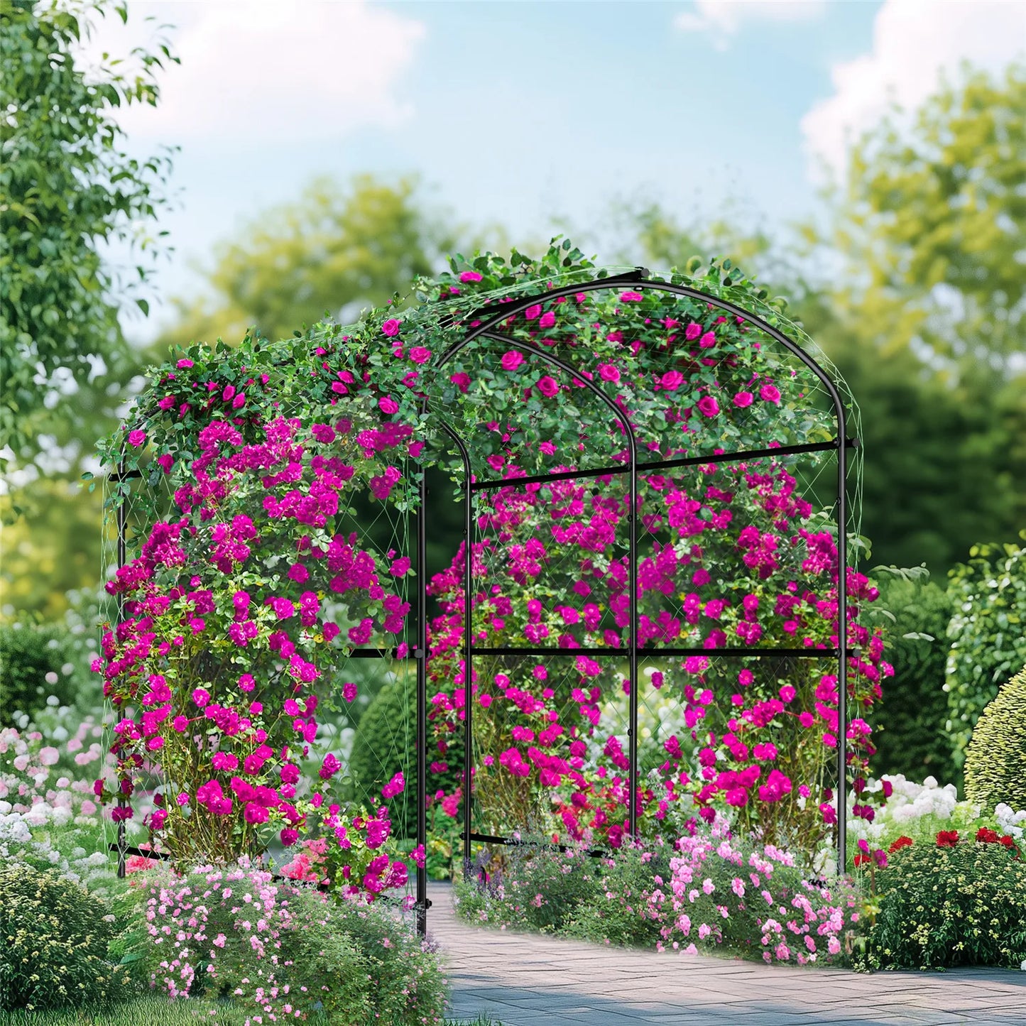 Garden Arch Trellis for Climbing Plants Outdoor, Tall Walkway Metal Archway Arbor Tunnel Large for Vegetables Plant Cucumber