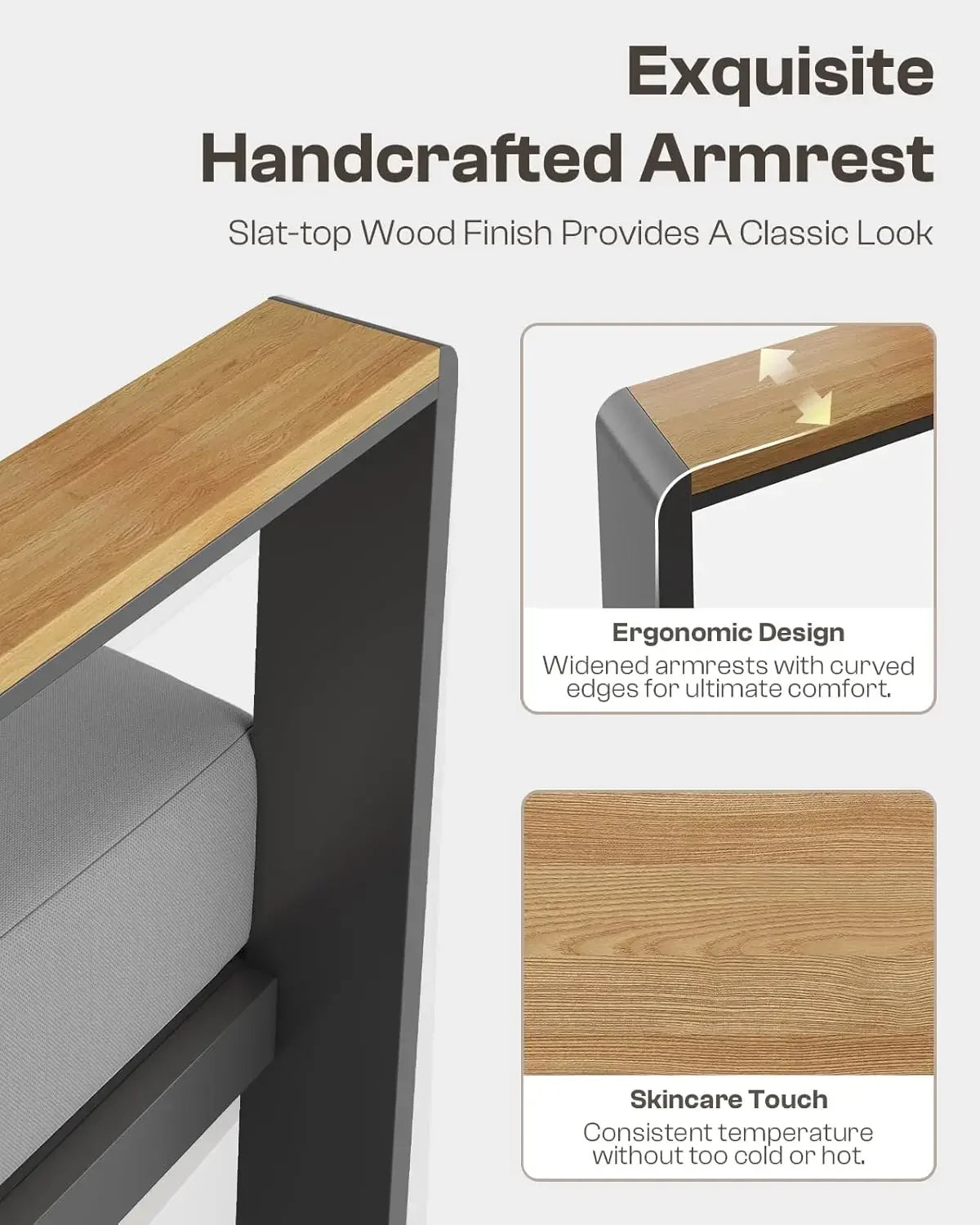 Aluminum Outdoor Patio Furniture Set with Coffee Table, Conversation Sets , Patio Sectional Set for Porch, Balcony, Deck, Gray