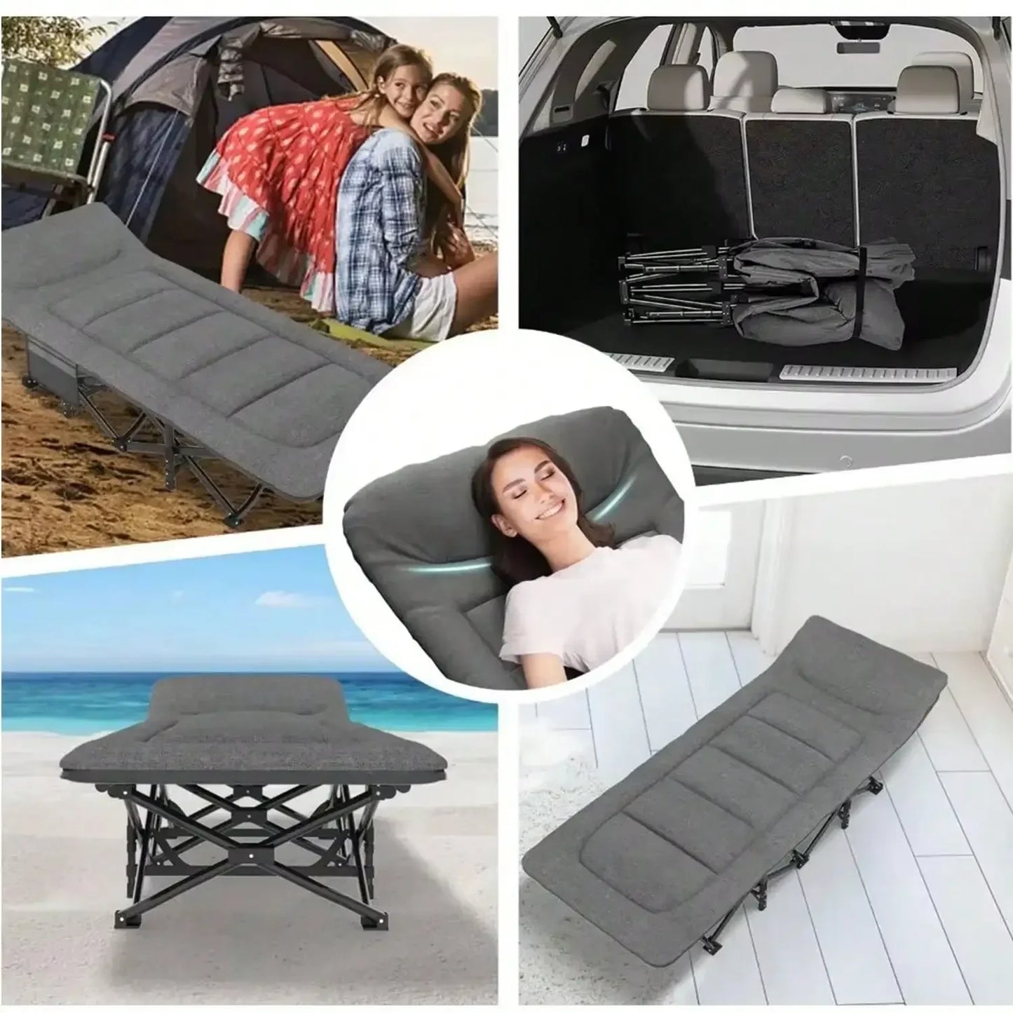 Premium Portable Thick Pad Sleeping Camping Cot Folding Heavy Duty Adult Travel Cot with Side Pockets, Perfect for Hiking