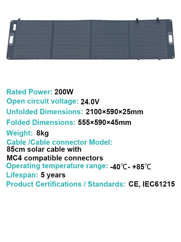 200W Flexible ETFE New Rigid Solar Panel Foldable 12V to 24V Monocrystalline For Camping IP68 Waterproof EU Warehouse Shipping