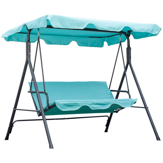 Porch Swing Hammock Bench Chair, Steel 3-Seat W/ Adjustable Canopy, Blue