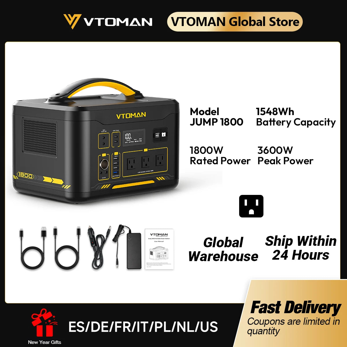 VTOMAN JUMP 2200 / JUMP 1800 Portable Power Station 828/1548Wh LiFeP04 Battery Solar Generator Solar for Home Outdoor Camping