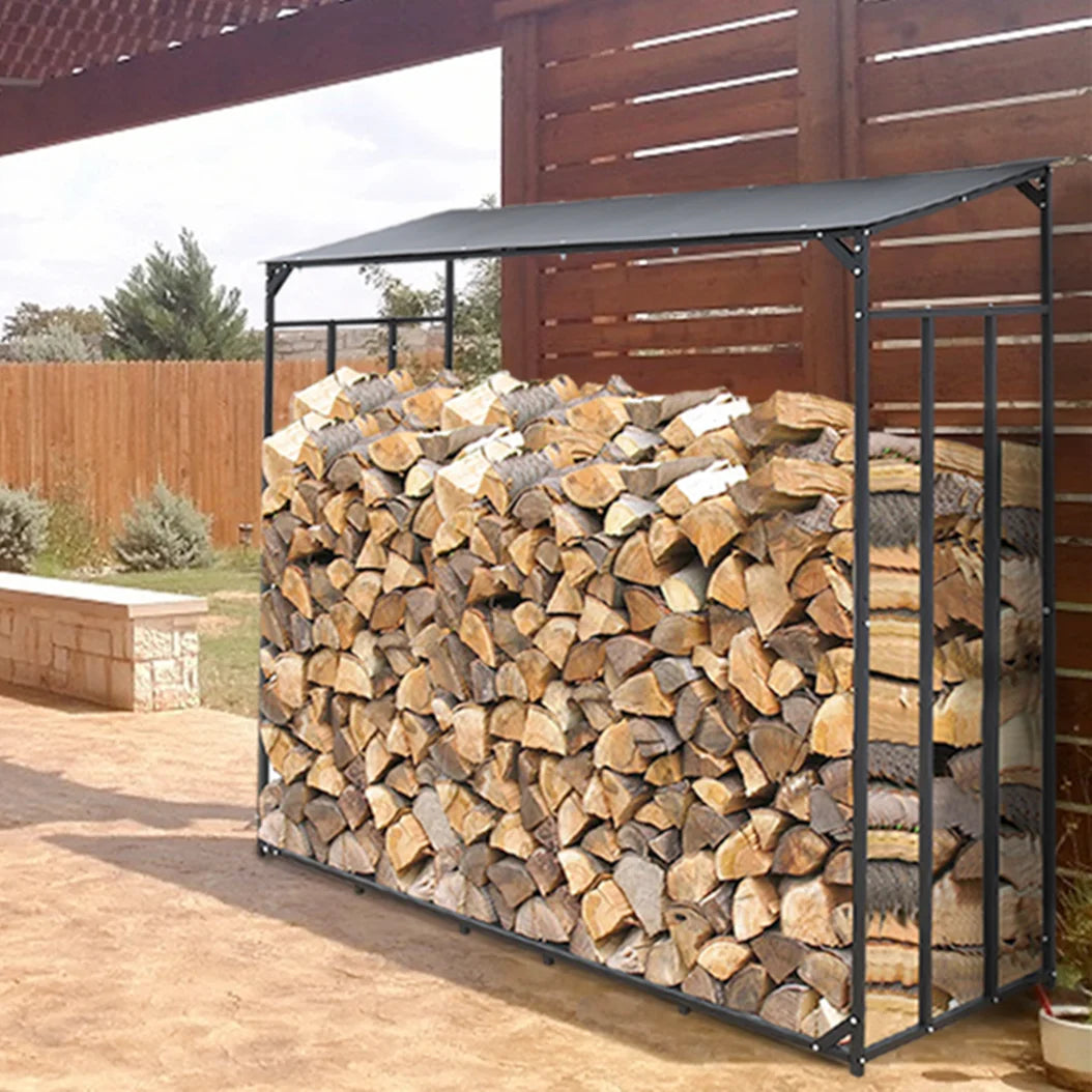 Heavy Duty Outdoor Firewood Storage Log Rack Metal Firewood Stand with Top Cover