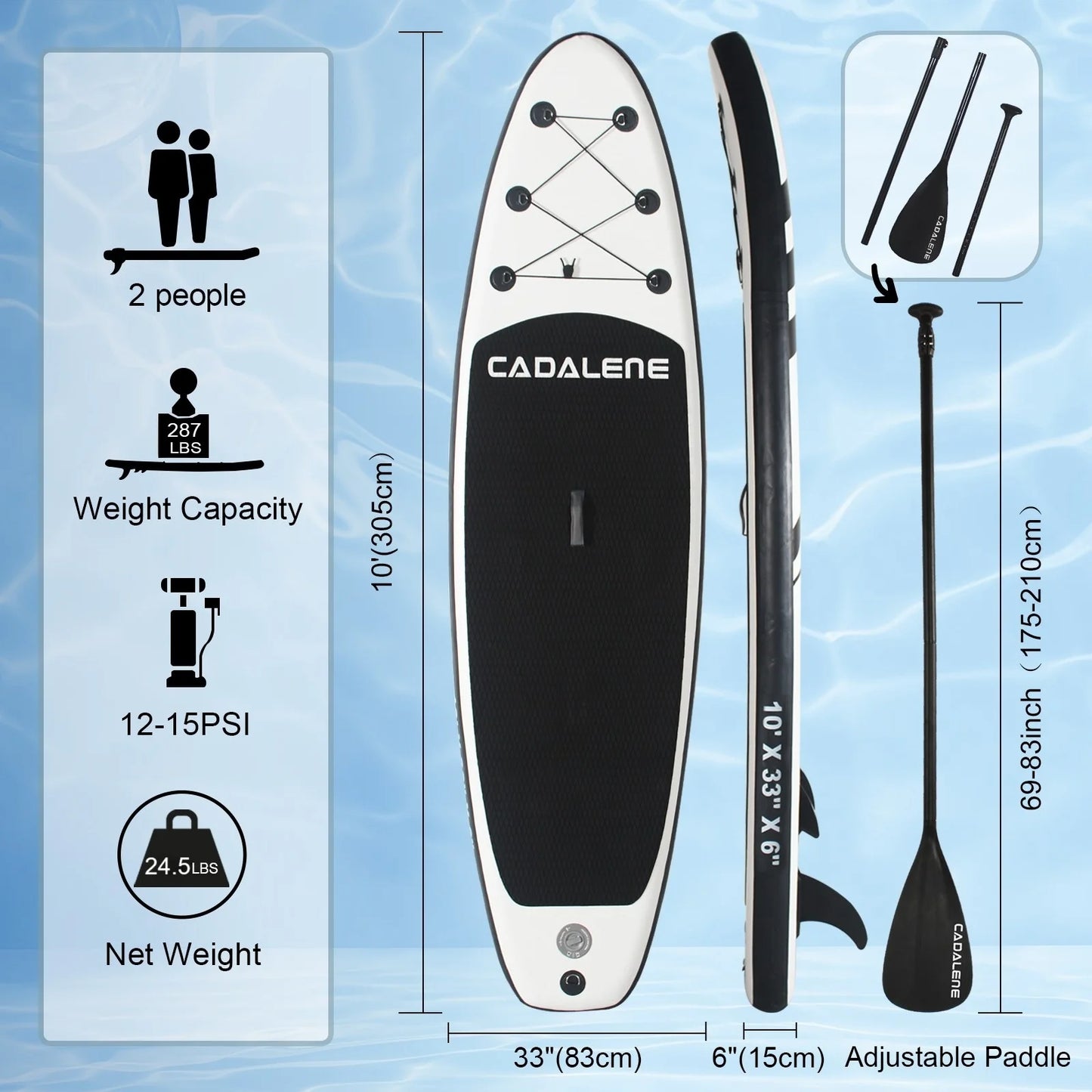 CADALENE Inflatable Stand Up Paddle Board with SUP Accessories, Anti-Slip EVA Deck 10' Inflatable Paddle Boards for Adults
